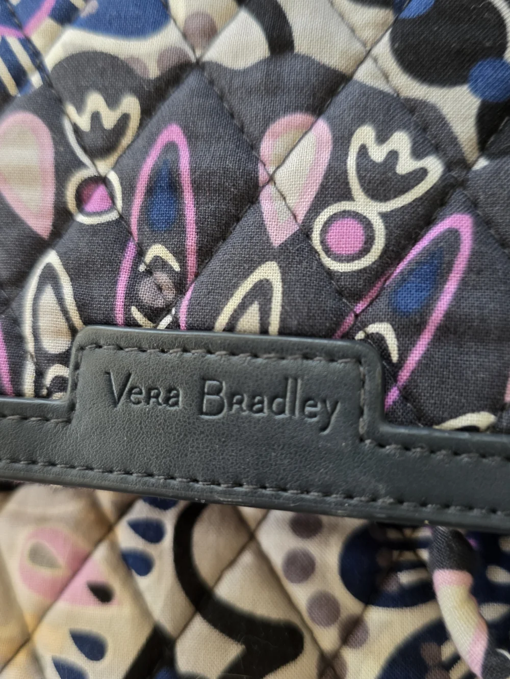 Vera Bradley Quilted Crossbody in Black with Pink & Blue Accents